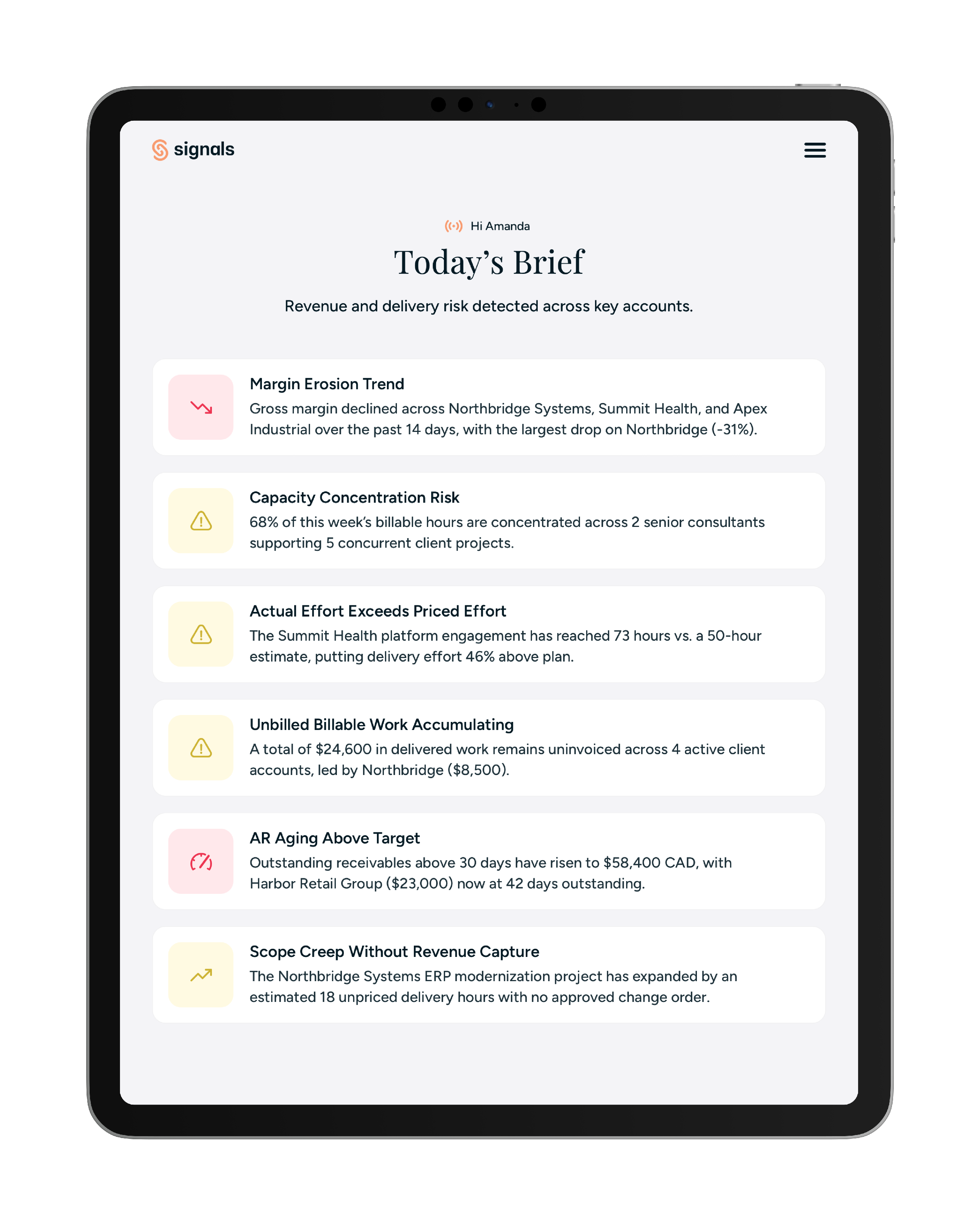Signals dashboard